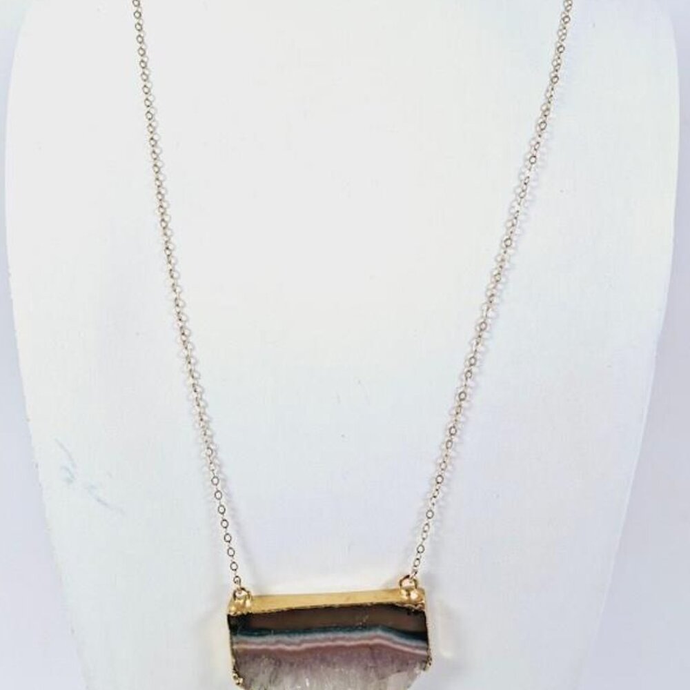 18" 14K Gold Filled Quartz Crystal Slice Pendant Necklace